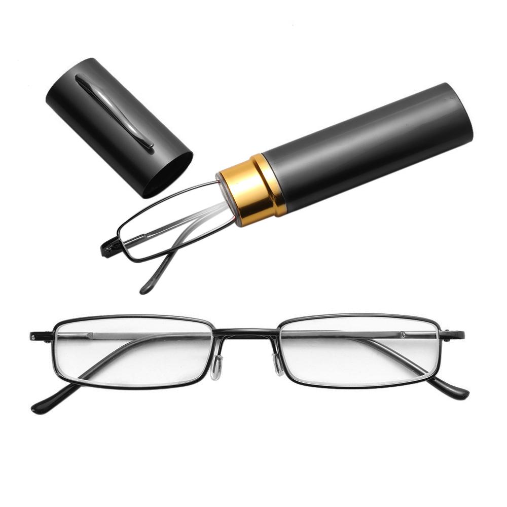Unisex Reading Glasses with Pen Tube Case Portable Presbyopic Glasses Metal Case Spring Hinge Eyeglasses Vision Care +1.00~+4.00
