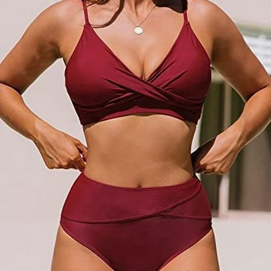 2023 Best-Selling Women's V-Neck High-Waisted Twist Bikini with Adjustable Straps