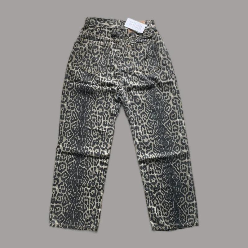 Leopard Jeans Women Y2k American Wide Leg Pants High Waisted Korean Style Retro Baggy Jeans Loose Oversized Straight Trousers