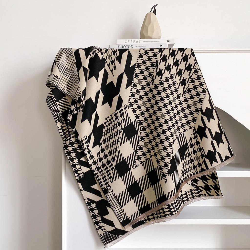 Swing And Winter Bird Grid Jacquard Women'S High-End Imitation Cashmere Shawl Versatile Thickened Warm Scarf