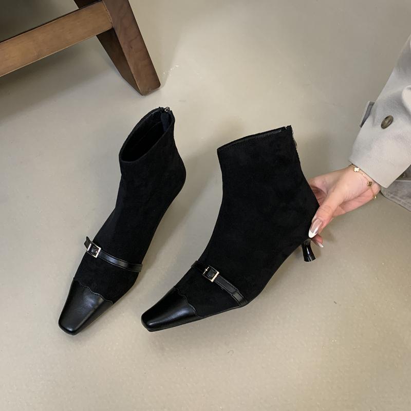 

Fashion SUOJIALUN 2025 Winter New Brand Women Ankel Boots Fashion Round Toe Ladies Elegant Short Boots Thin Low Heel Casual Dress Pumps 35 чёрный