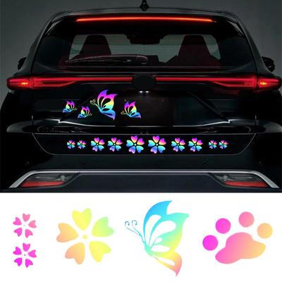 Car Stickers Flower Butterfly Footprint Shape Reflective Vinyl Auto Paster Waterproof Decal Cover Scratch Exterior Accessorie