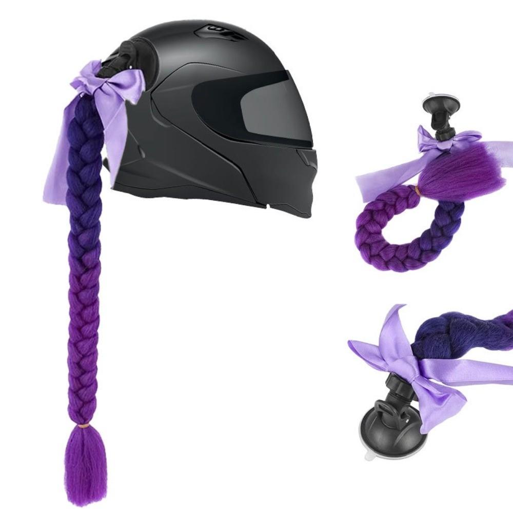 with Suction Cup Synthetic Helmet Pigtails with Bowknot Motorcycle Helmet Braids Wig Woman