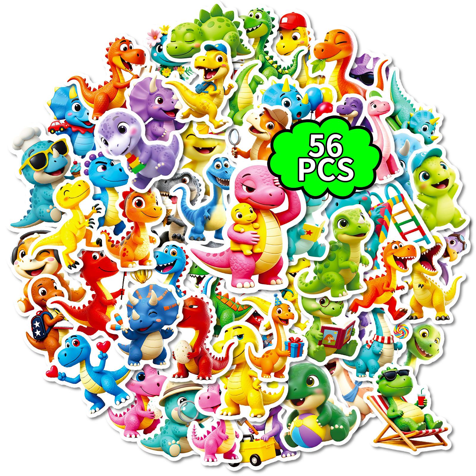 56 Rubber 3D Little Dinosaur Graffiti Stickers Cute Mengmeng Non-Repeating Dinosaur Decorative Stickers