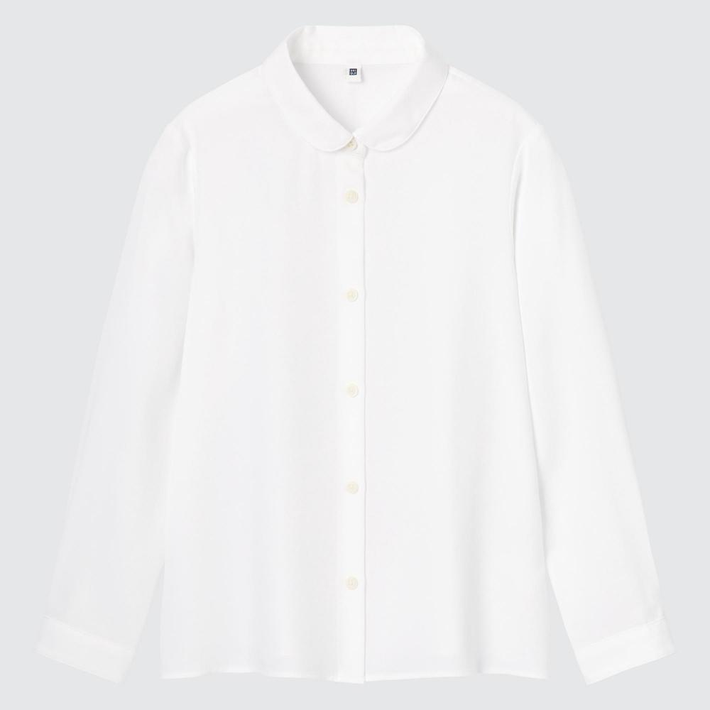 

UNIQLO JAPAN GIRLS Легкая в уходе блузка из искусственного шелка с длинными рукавами