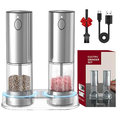 Elektrische Salz- und Pfeffermühle LED-Anzeigelicht 5-stufige Grob- und Feinmahleinstellung Edelstahl USB-Lademühle