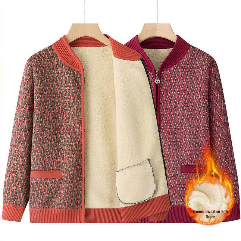 Fleece-Lined Wool Sweater Cardigan for Women 60+, Perfect for Autumn/Winter