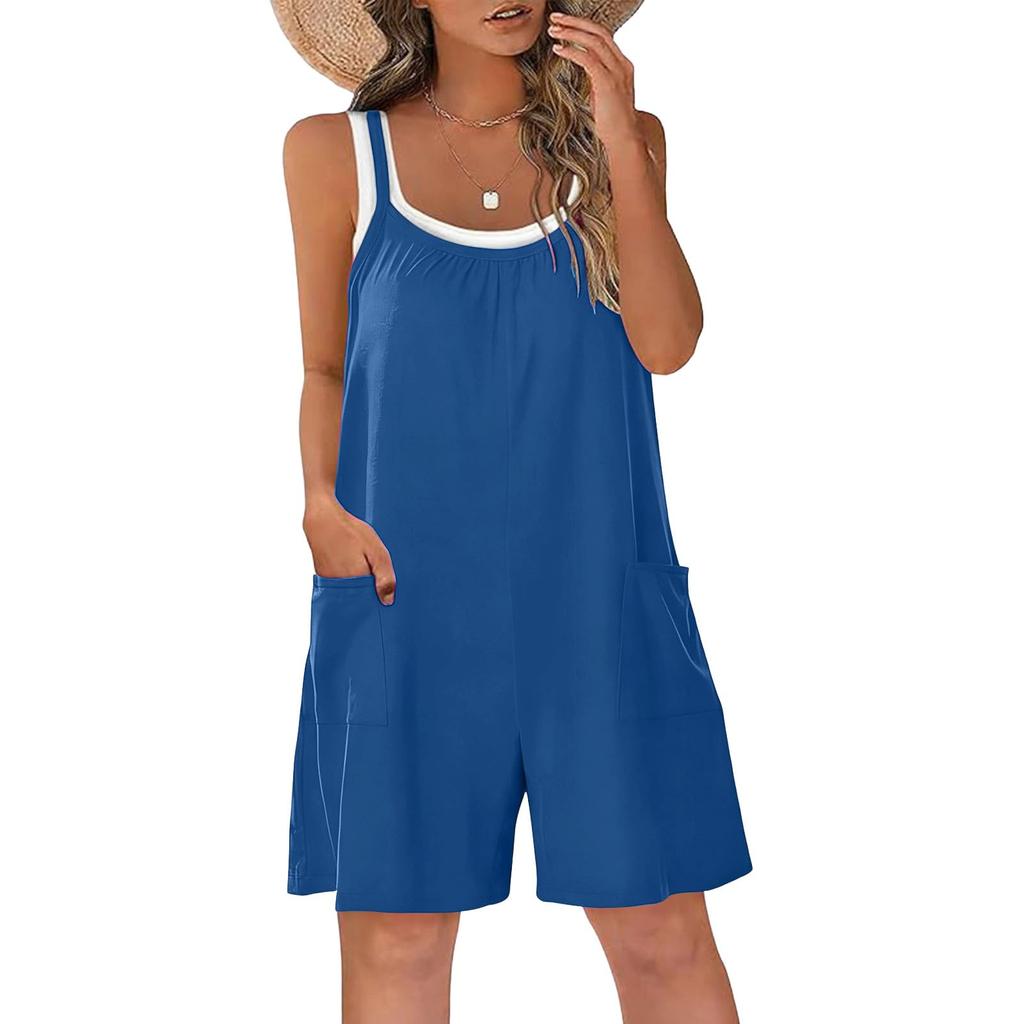 Womens Sleeveless Romper Casual Loose Tank Jumpsuit With Pockets Short Overalls Baggy Outfits