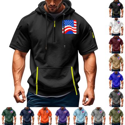 Maglia Estiva da Uomo con Stampa Tasca con Zip Manica Corta Felpa con Cappuccio Uomo Sportiva Taglia Grande Felpa Casual