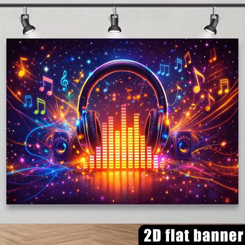 2D Colorful Headphones & Music Notes Photography Banner