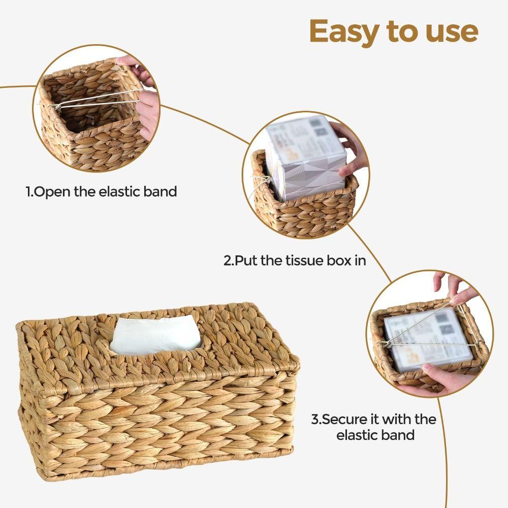 Natural Tissue Box Cover Straw Woven Napkin Holder Durable Tissue Holder  for Living Room Bedroom
