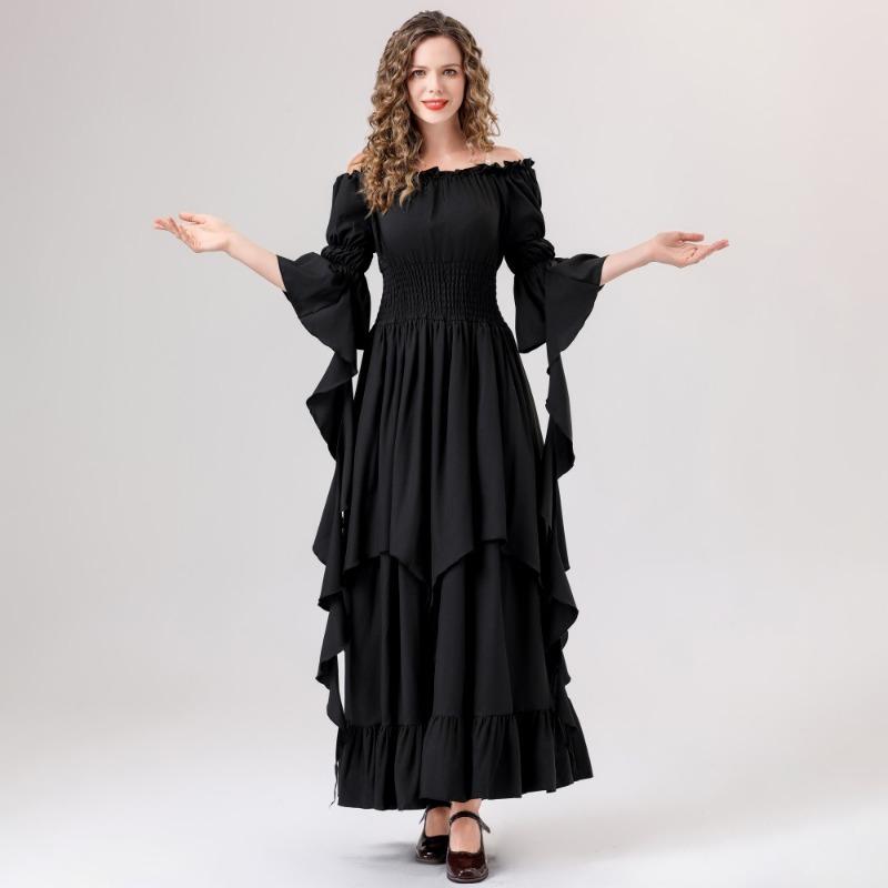 Halloween Court Vintage Long Dress Women's Medieval Dance Dress Trumpet Sleeve Plus Size Dress