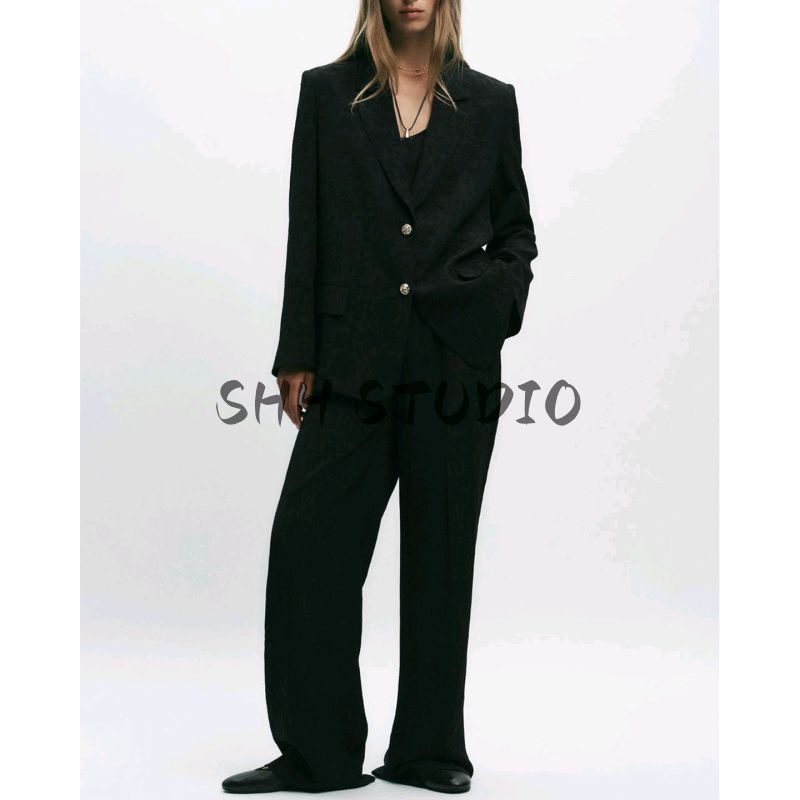 Autumn New Women clothes Jacquard Shoulder Pad Blazers 8629503 Chain Belt High-Waisted Trousers 1971261