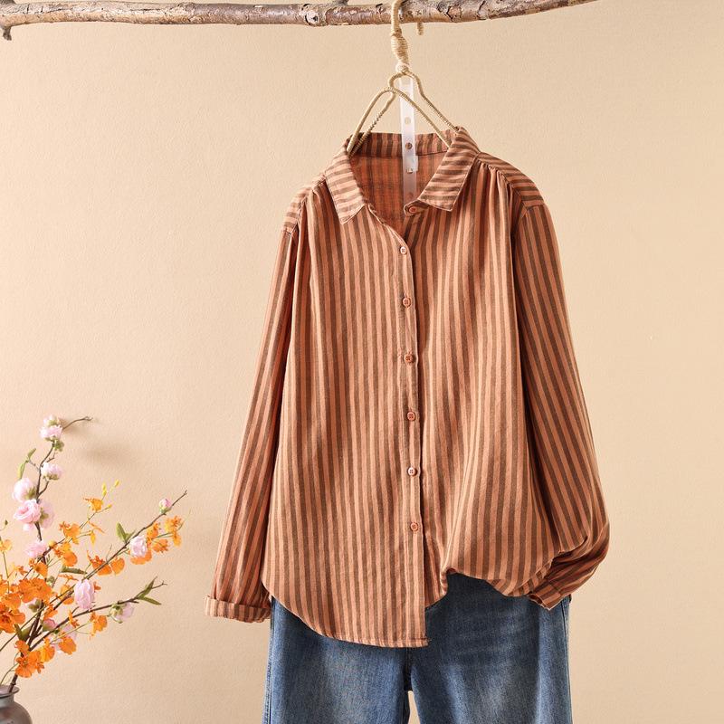 

Artistic Yarn-Dyed Stripe Women s Long-Sleeve Shirt Cardigan - Spring 2026 Large