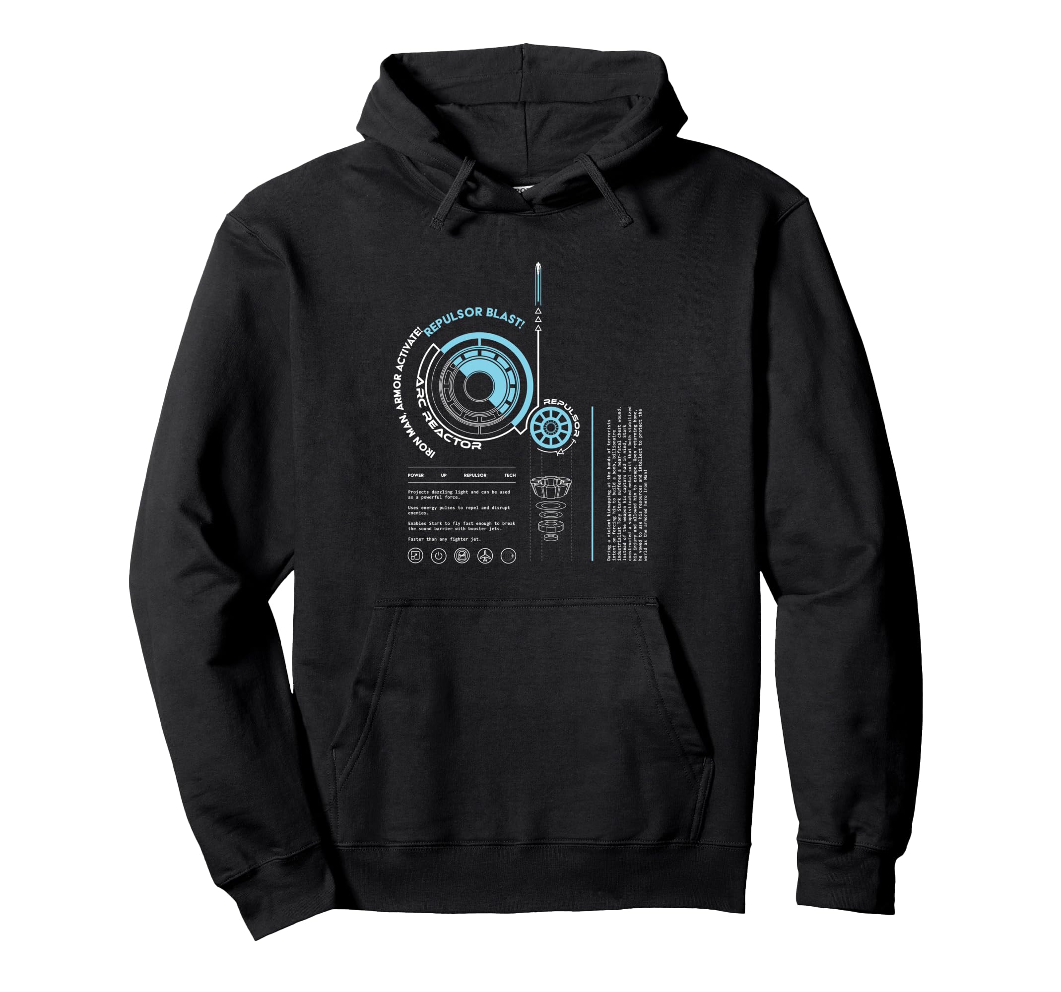 

Marvel Avengers Iron Man Armor ARC Reactor Data Readout Hoodie