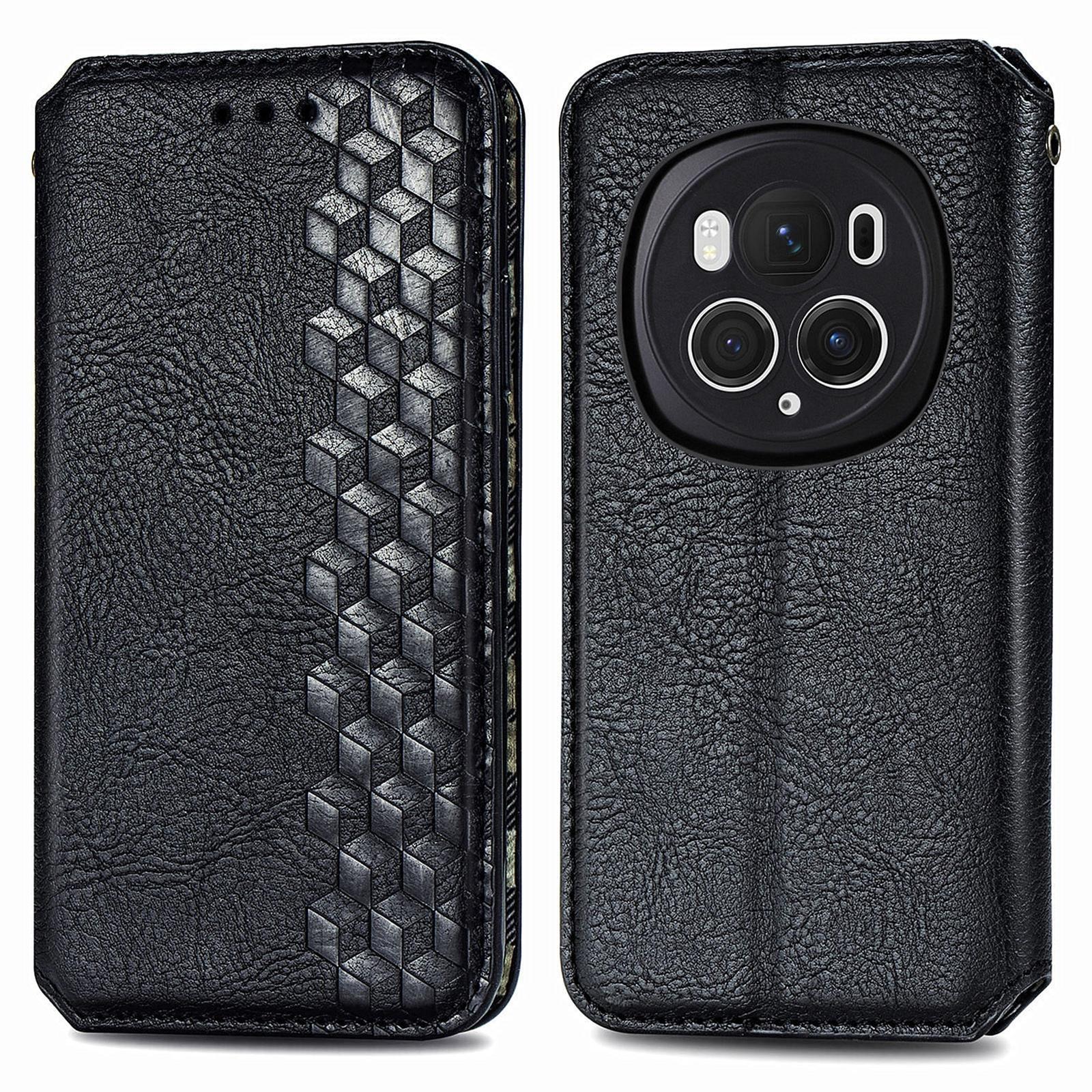 

Для Honor Magic6 Pro 5G Чохол з ПУ шкіри з ромбоподібним тисненням, гаманець-підставка, чохол для телефону Black