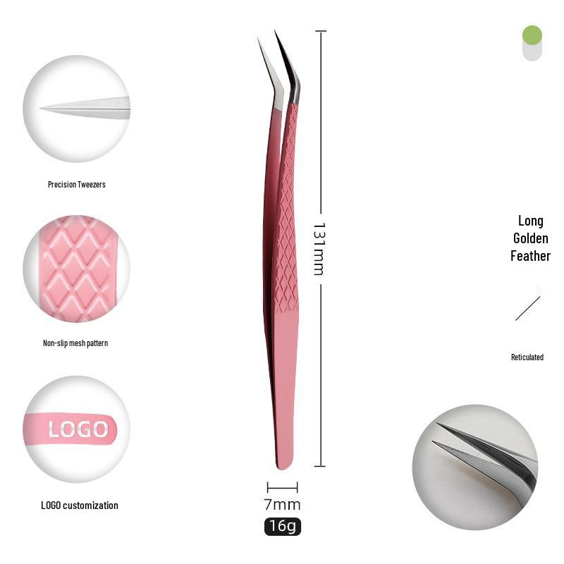 Golden Feather Stainless Steel Eyelash Tweezers for Grafting and Extensions