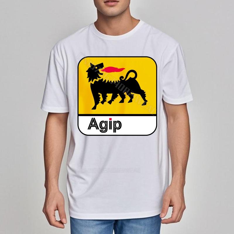 Unisexs tshirt Crew Neck Big Size Tee Shirt Agip Logo With Lion Design Brand Big Size Tee Shirt Retro Crew Neck Tshirt Daily