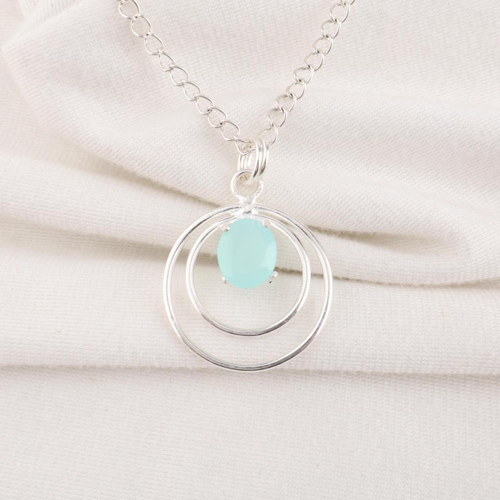 Aqua Chalcedony Pendant, 925 Solid Sterling Silver Jewelry, Gemstone Pendant, Gift For Her Handmade Dainty Jewelry