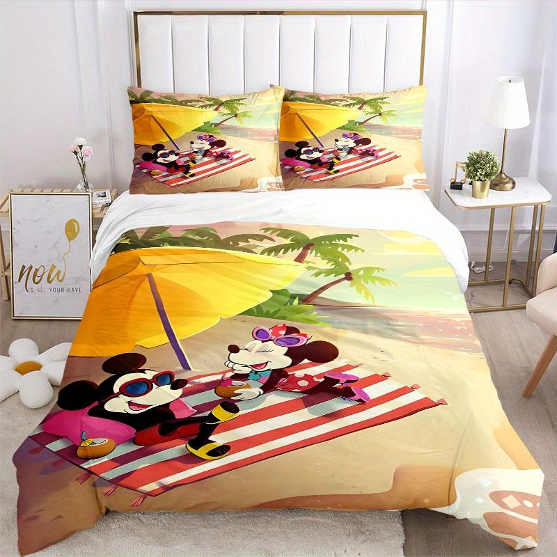 3pcs Set Mickey Beach Vacation1pc of Quilt Cover+2pcs of Pillowcase, No Core, Print Bedding, All Seasons Bedroom Setting103