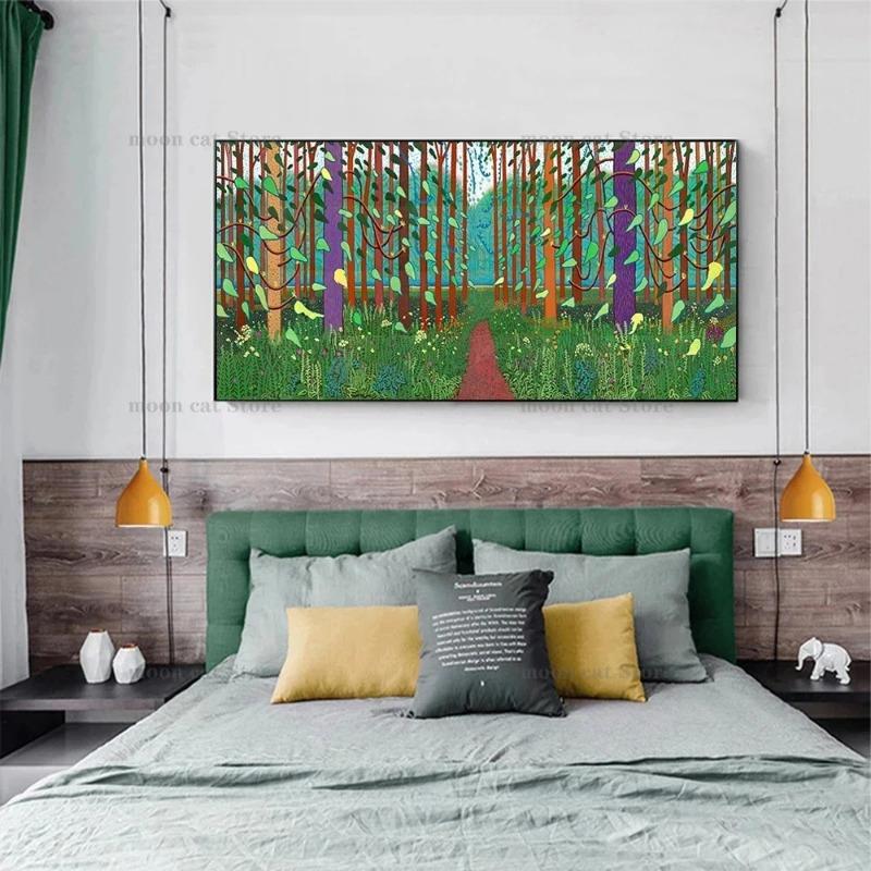 David Hockney De Aankomst van de Lente Poster Landschap Kunstwerk Prints Groen Tij Canvas Schilderij Muurkunst Foto's Huisdecoratie