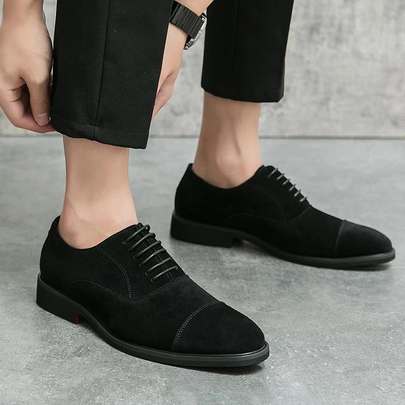 Fashion 2025New Male Lace-Up Pointed Toe Oxfords Shoes Casual Leather Flat Designer Club Shoes Classic Comfy Wedding Dress Business Shoe