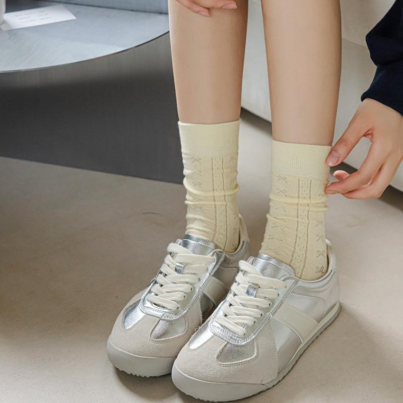 5 Pairs of Women Spring and Summer Thin Sweet Simple Bow In The Tube Pile Socks