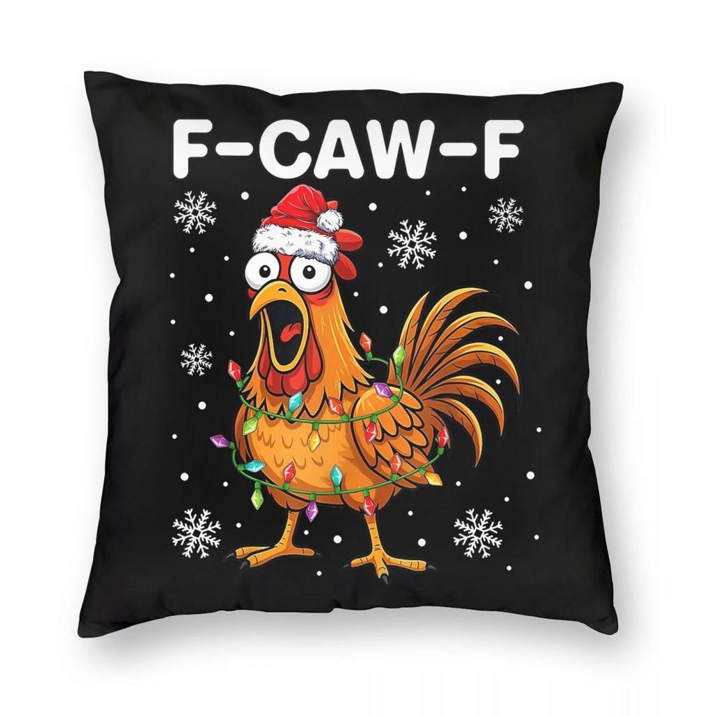 Christmas F-Caw-F Chicken Pillowcase Printed Polyester Cushion Cover Decorations Throw Pillow Case Cover Home Square 18''