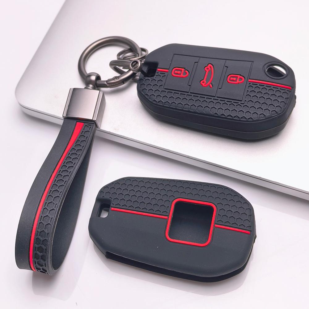 Key Fob Cover for Peugeot 3008 5008 208 308 408 508 4008 C3 with Keychain Anti-Scratch Surface Shockproof Structure Soft Grip Texture