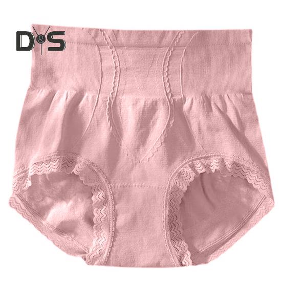 Women High Waist Seamless Panties Hip Lifting Tummy Control Lace Trim Ribbed Briefs Elastic Skinny Underpants