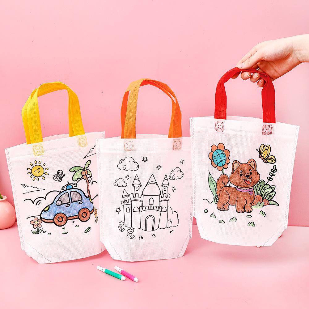Kids' DIY Graffiti Cartoon Bag - Non-woven Fabric Coloring Handbag for Kindergarten