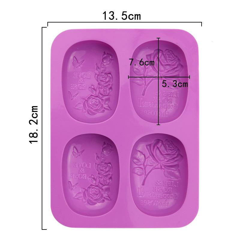 4 Oval Rose Silicone Mold DIY Handmade Soap Mold Creative Candle Decoration Decoration Decoration Kitchen Cake Mold Crafts