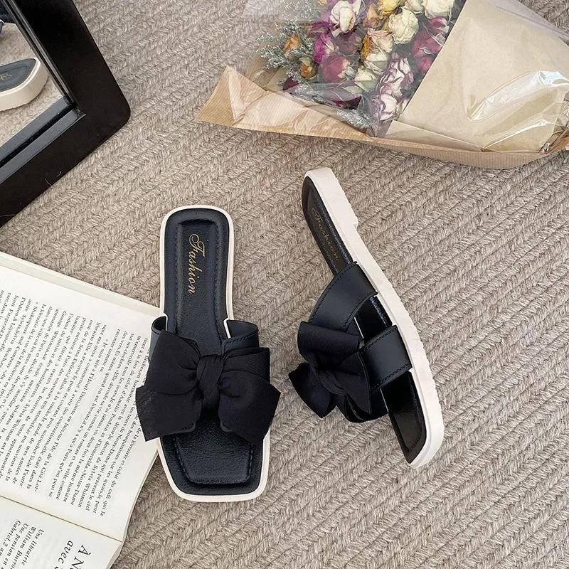 

Bow Shaped Slippers for Women In Summer, Fashionable for Outdoor Wear, Flat Bottomed, Non Slip, and Soft Bottom for Home Use 38-39 серый