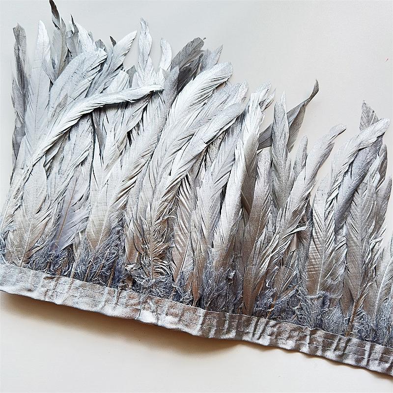 10 Meter 25-30CM Golden Silver Chicken Rooster Tail Feathers Trims Strip for Wedding Party Clothing Rooster Feather Trim
