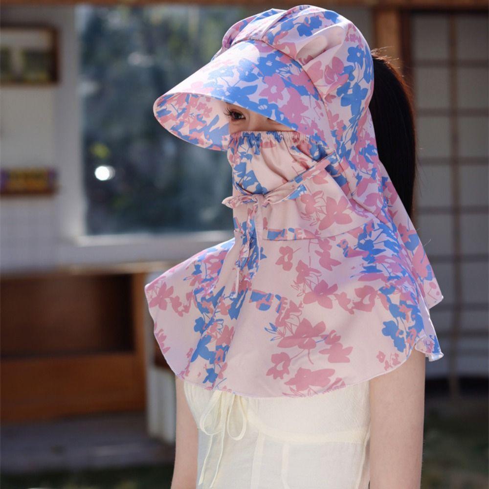 Printing Tea Picking Hat Sun Protection Neck Protection Hat Breathable Sunshade Shawl Cap  Fishing
