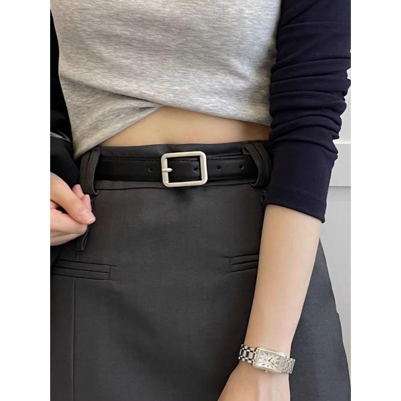Pu Womens Chic Slim Waist Belt Perfect For Casual And Fashionable Daily Wear Black In