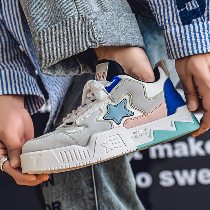 Men Casual Sneakers Outdoor Running Sport Shoes Persalized Star Design Trainers Mixes Color Platform Lace Up Sneakers For Male