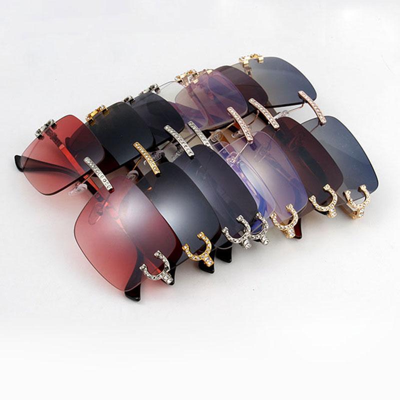 HBK 2023 Rimless Gradient Lenses Diamond Square Sunglasses UV400 Protection Alloy Frames Women