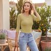 Women's Ribbed Slim Fit Top Three Quarter Sleeve Crew Neck Stretchy Knit Shirt Casual Basic Layering Tee