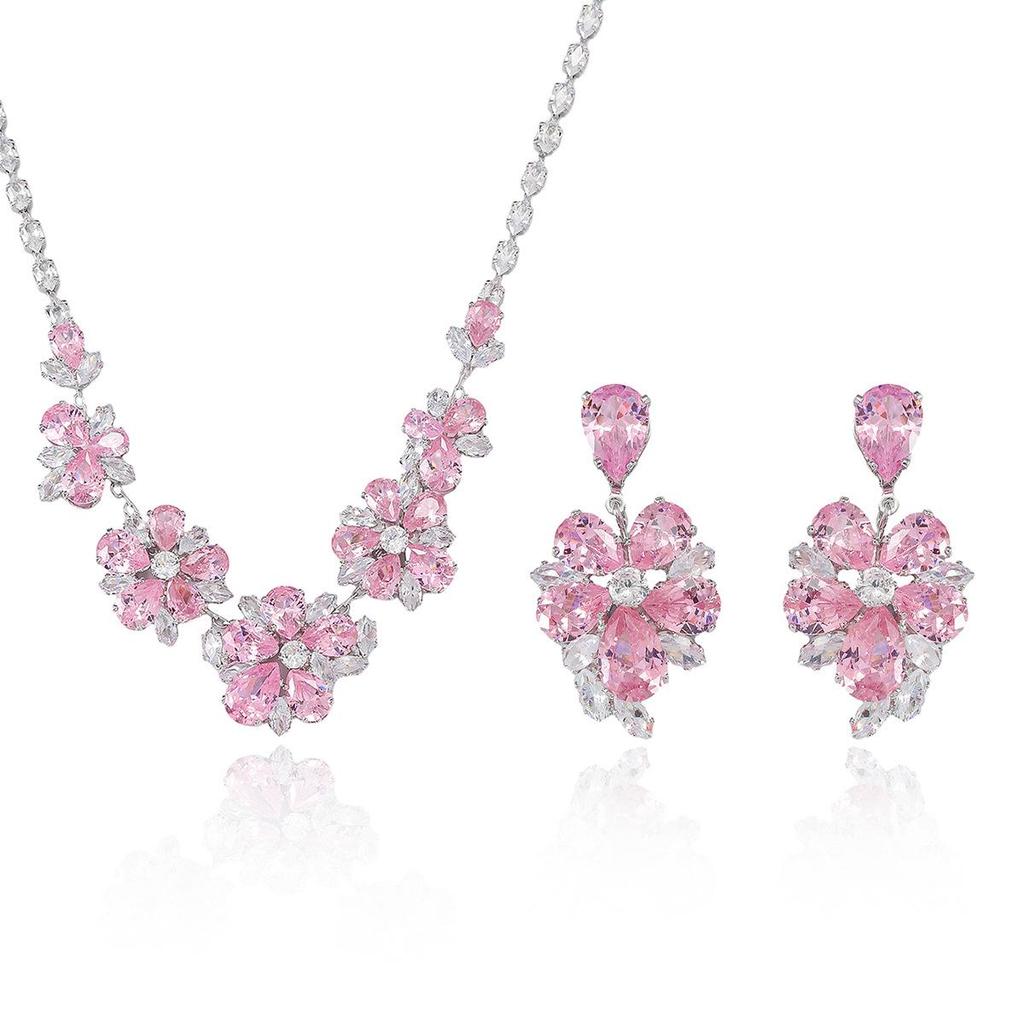 Elegant Blossom Zircon Necklace & Earrings Set - European & American Style