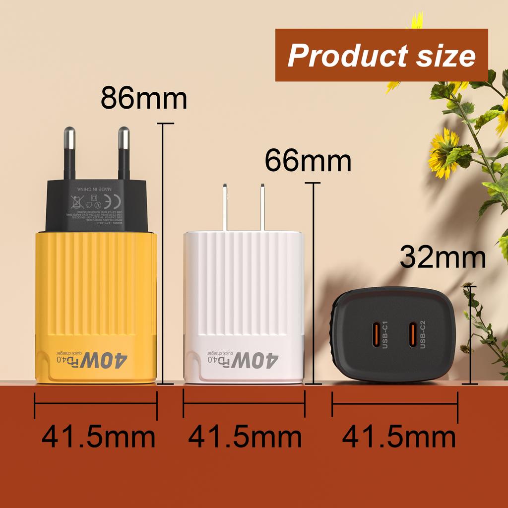 40W USB C Ladegerät Quick Charge QC 3.0 Dual PD Ladegerät Typ C Schnellladegerät Adapter für iPhone 16 15 14 Xiaomi Samsung Huawei Telefon