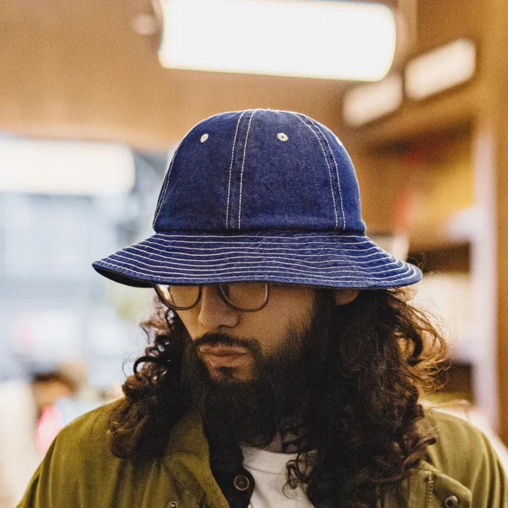 Zealous Sole Women's Blue Maden Vintage Denim Bucket Hat Wide Brim Round Top Sun Hat For Breathable Unisex Fisherman Hat Casual Outdoor Denim Cap 61Cm