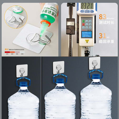 MAGPIE Wall Hooks, Strong Adhesive, Transparent, Non-Scratch, Set of 8, Waterproof, Oil-Resistant, Holds 30kg, Leaves No Marks, Rust-Resistant