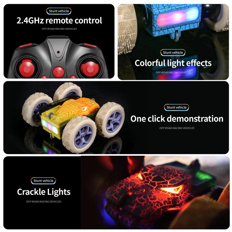 Wireless Remote Control Double-sided Stunt Dump Truck Dinosaur Toy Car 2.4G Drift Four-wheel Drive High-speed Rotating Car