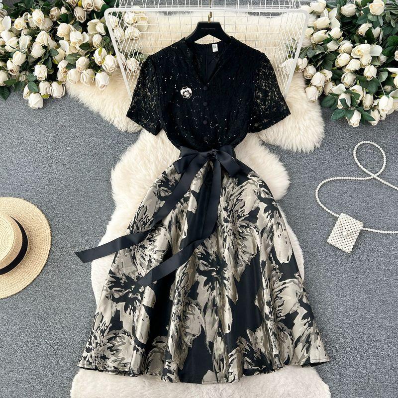 

Accessible Luxury Summer New Arrival Socialite Lace Slim Looking Dress Black 2XL