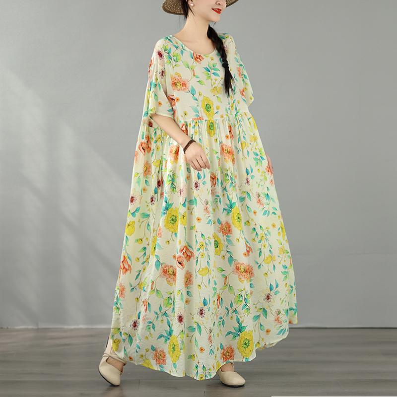 DIMANAF New 2026 Plus Size Spring Long Dress Women Summer Beach Loose Oversize Maxi Floral Print Vintage