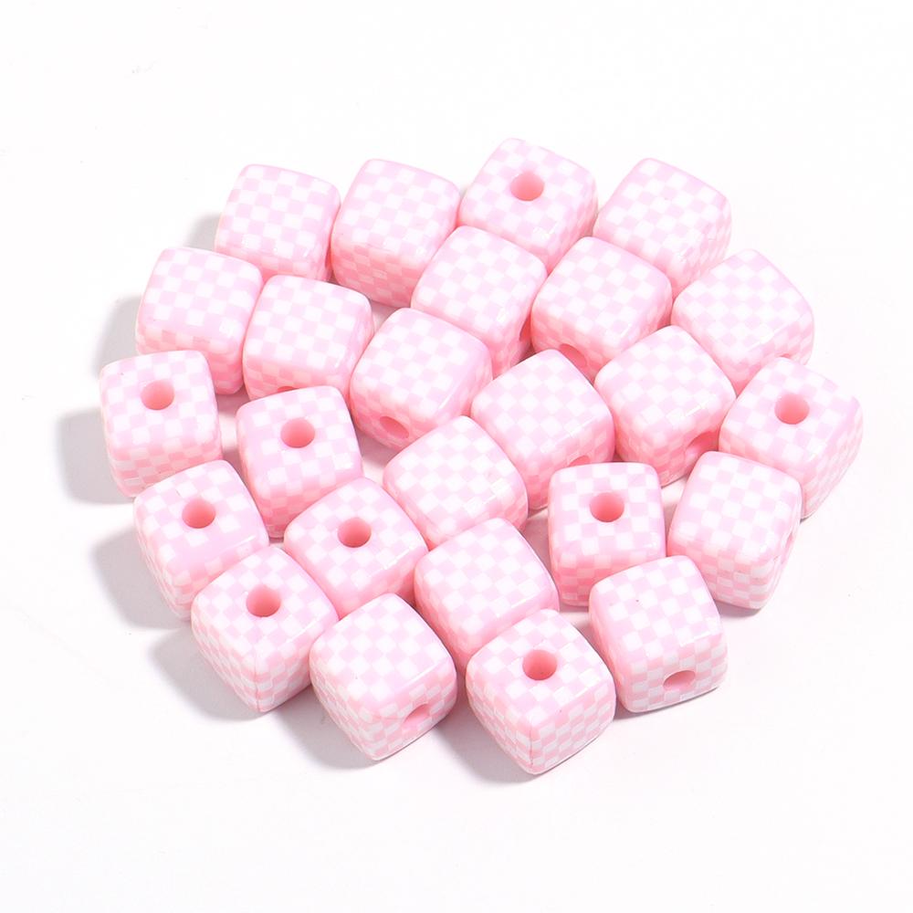 10Pcs/Lot Acrylic Color Square Beads Checkerboard Cube Big Hole Spacer Beads for Jewelry Making DIY Charms Kid's Toy Accessories
