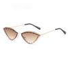  New Triangle Cat Eye Sunglasses Alloy Rimless Crystal Shiny Sun Glasses Female Unique Elegant Green Rhinestone Shades