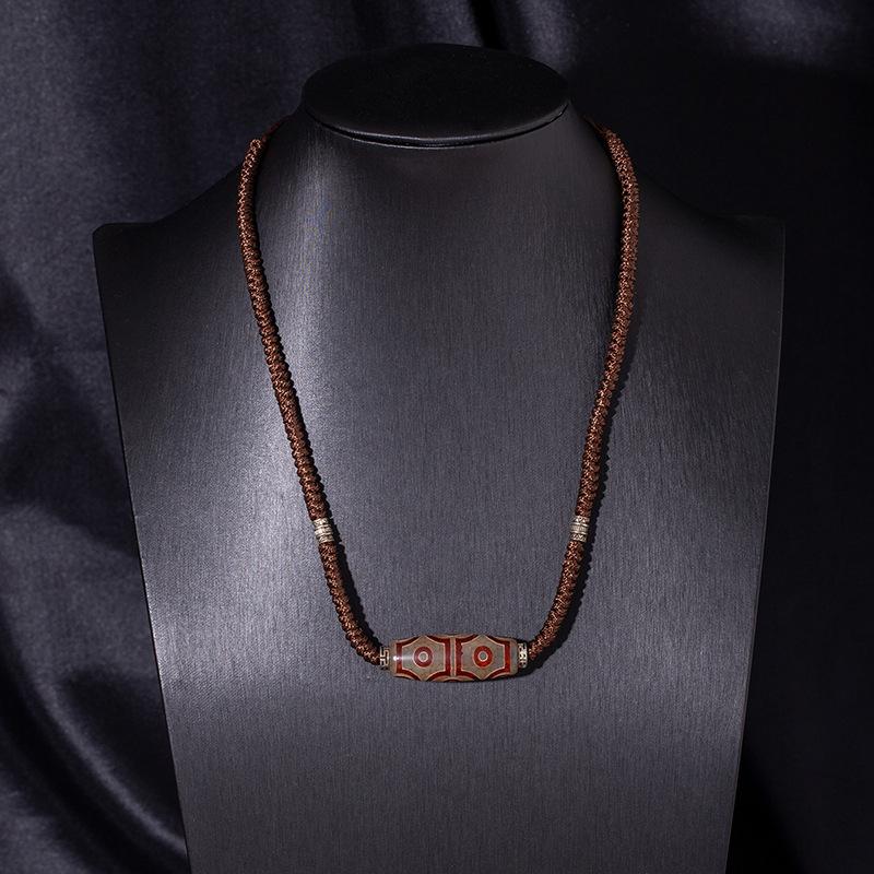 Collier Rétro Tibétain Rétractable Noir Et Blanc Neuf Yeux Perles Dzi Agate Pendentif Chaîne de Pull Style Ethnique Haut de Gamme pour Hommes Et Femmes