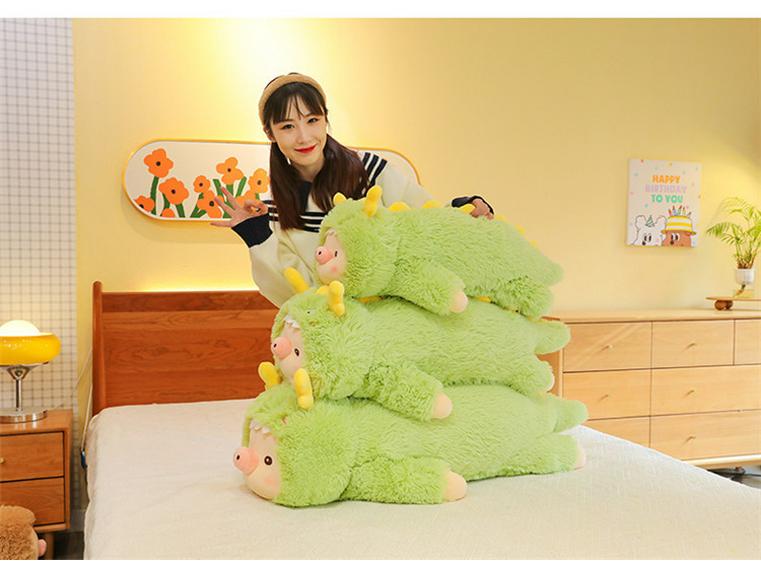 Cartoon Dinosaur Transforming Plush Pig Toy - Long Fur Sleeping Hug Pillow